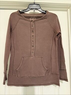 Vintage GAP 2007 Henley Pullover Brown Raw Hem Grunge Boho XS